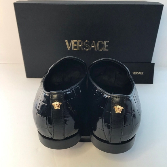 New Original Versace Men Croc Embossed Calfskin Smoking Slipper - Picture 3 of 12